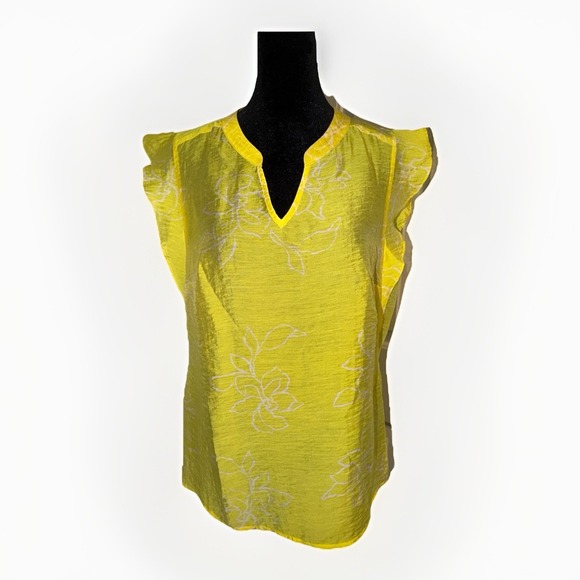 CAbi Tops - CAbi Savanna Top Yellow Floral Sleevless Top Style #6599 Size Small Was $84